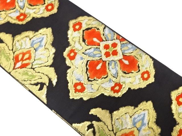 JAPANESE KIMONO / ANTIQUE FUKURO OBI / SILK / WOVEN FLOWER VASE PATTERN